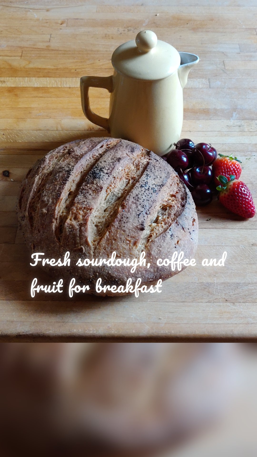 Fresh sourdough, coffee and fruit for breakfast